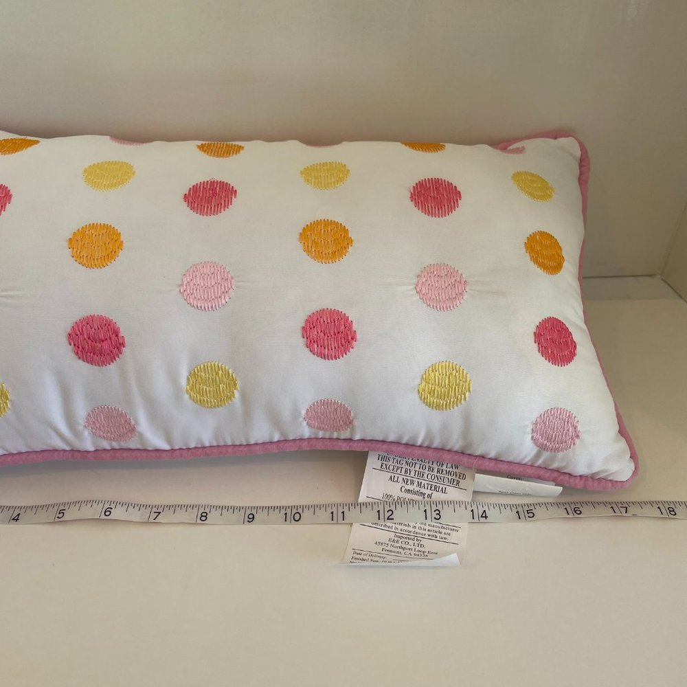 Decorative Lumbar Throw Pillow with Colorful Polka Dots & Piped Edges 18” x 10" - Picture 5 of 9
